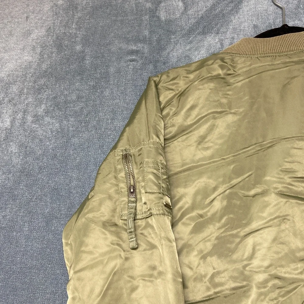 Hollister Bomber Jacket Mens Medium Green Quilted Lined Long Sleeve Full Zip